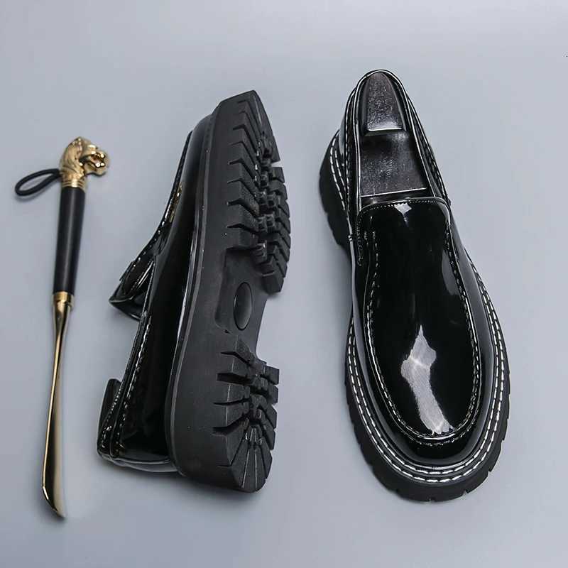 Patent Leather Platform Shoes Loafers Shoes Men Thicksoled Wedding Shoes Black Formal Business Shoes Slipon Leather Increase Y250903