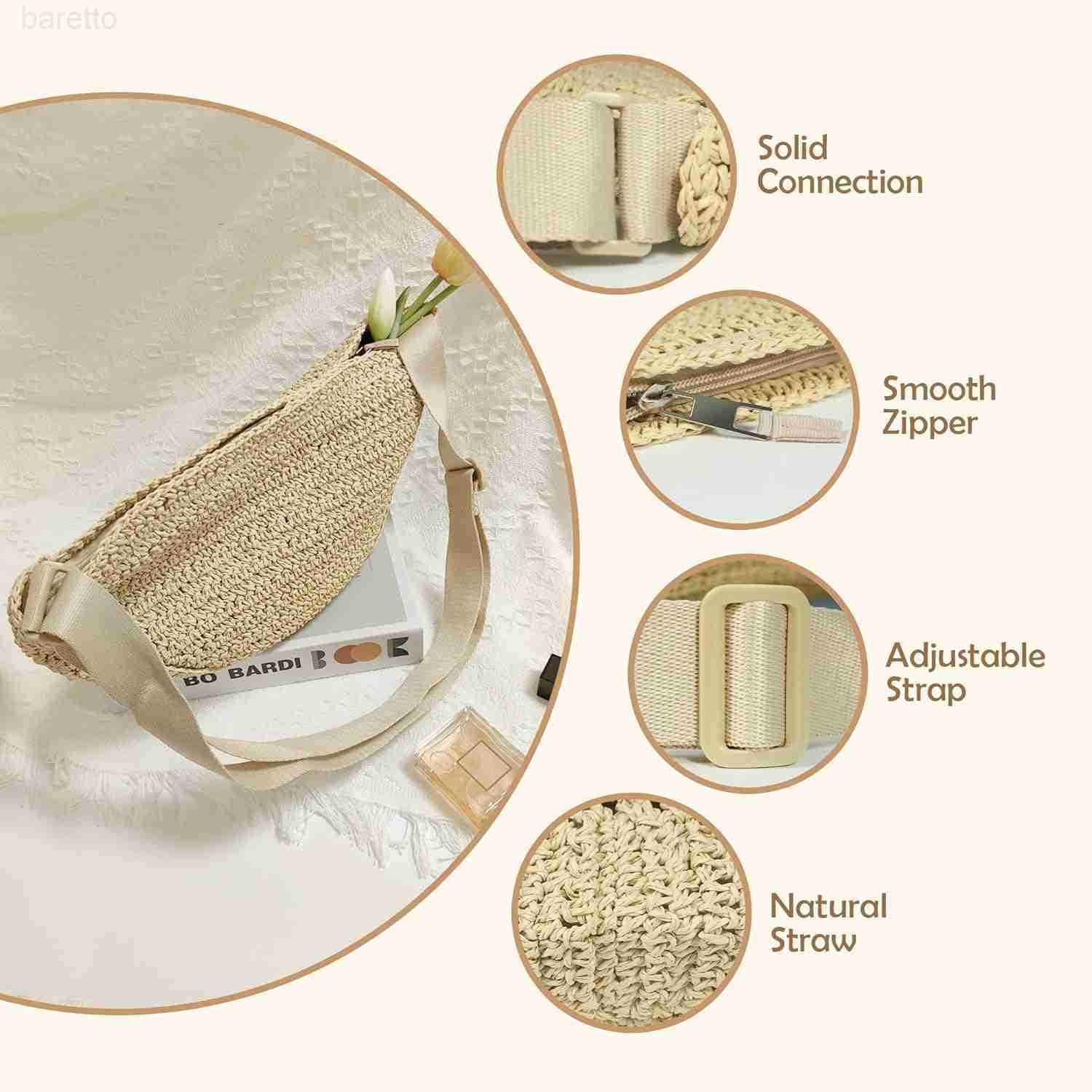 Straw Crossbody Bag for Women Summer Woven Beach Handbag Crescent Shoulder Purses with Adjustable Strap 2025 M250903