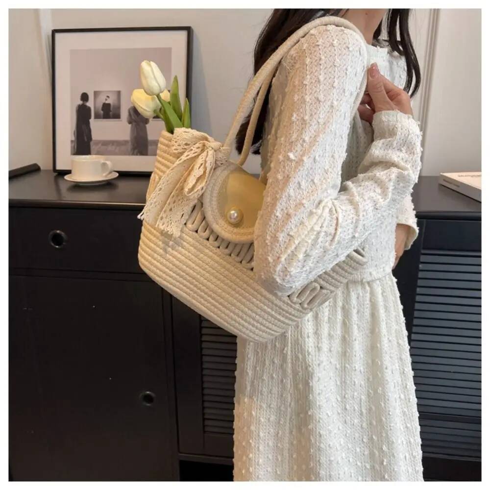 Luxury Handbag Retro Storage Cotton Handmade Handbag Rope Woven Countryside Style Beach Bag Handbag