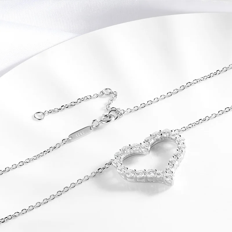 Smyoue 2CT Pass Tested Heart Necklace for Women S925 Silver Plated Platinum Simulated Diamonds Pendant Birthday Gift 250902