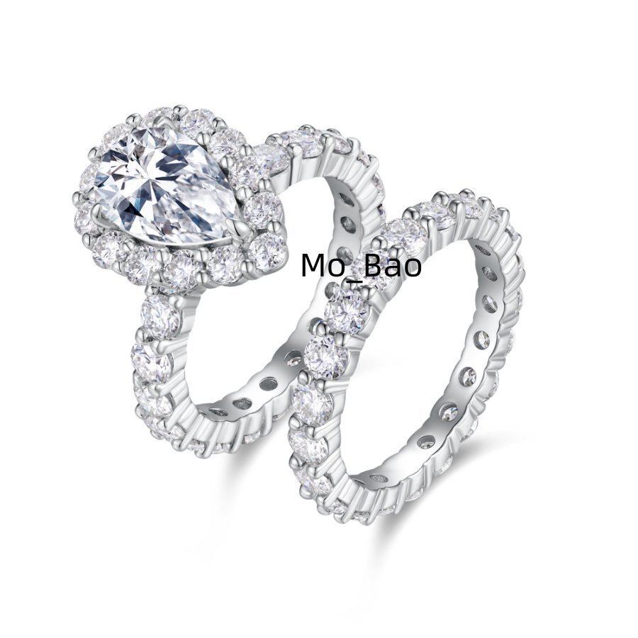 768CTW Pear Cut Silver TwoPiece Moissanite Ring Set Closed Design with GRA Certificate Luxury Gift Box Included