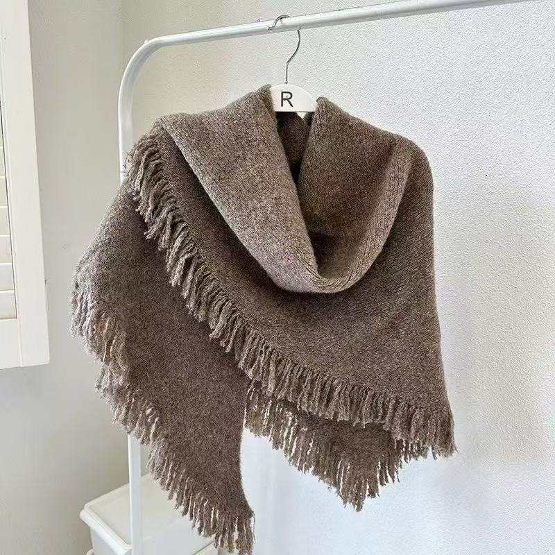 S01 new autumn and winter high-end Korean versatile tassel thick warm outer wear triangle scarf knitted wool scarf shawl