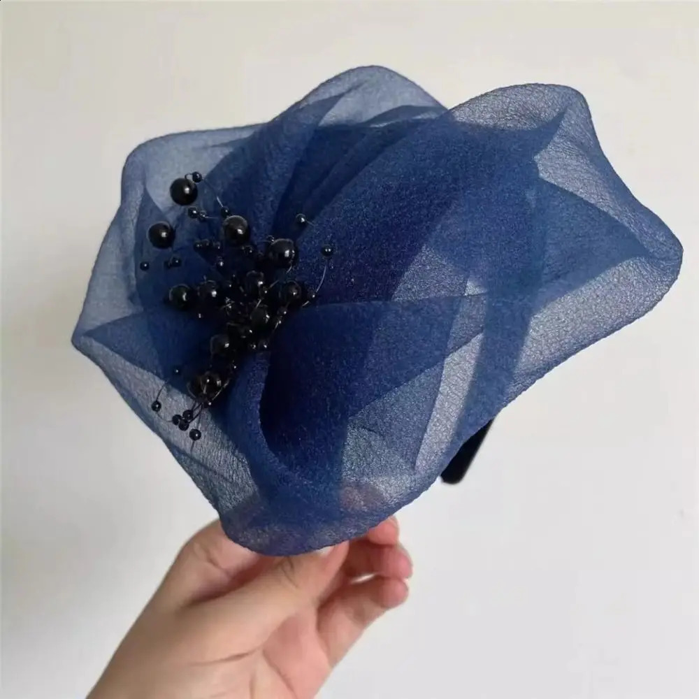 French Beaded Mesh Hairband Elegant Fashion Mesh Veil Fascinator Hat Bead Yarn Half Hat Dinner Party Hairband Hair Accessories 250903