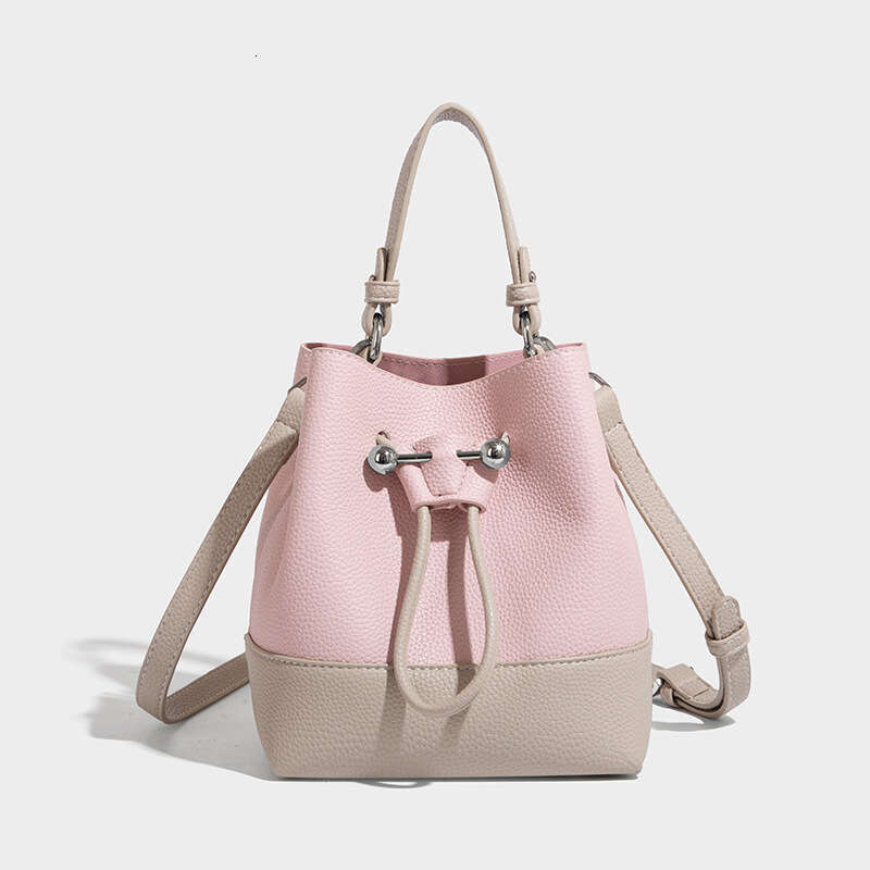 2025 Spring European Retro Women's Bucket Bag Fashion Crossbody Drawstring Patchwork Canvas Handheld Bag Brown Apricot Pink Beige Black