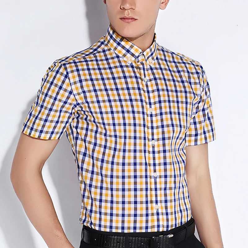 Summer Short Sleeve Plaid Shirts Cotton Button Down Mens Formal Dress Shirt Classic Design Smart Casual Checkered Shirt X250903