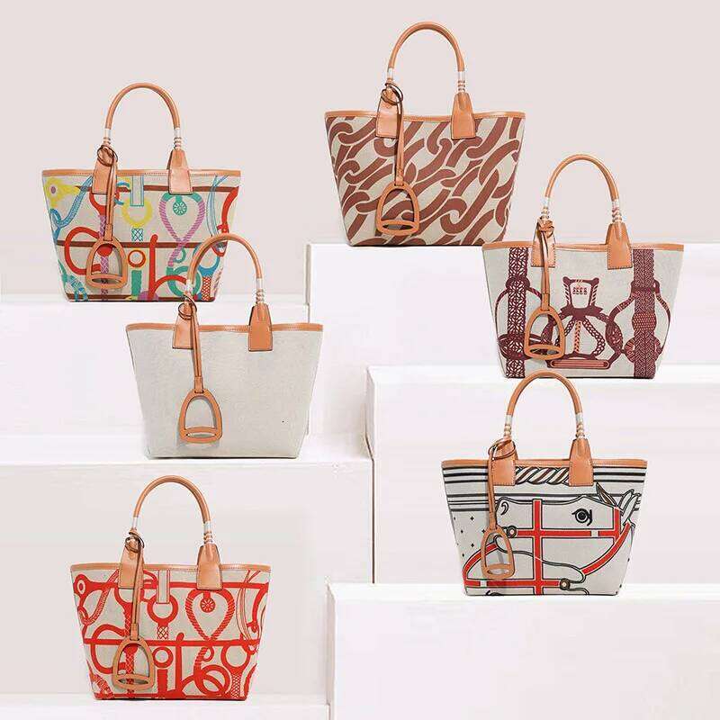 Painted Tote 2025 New Canvas Shopping Ladies Handbag Trend Top Handle Bag For Women Geometric Printed