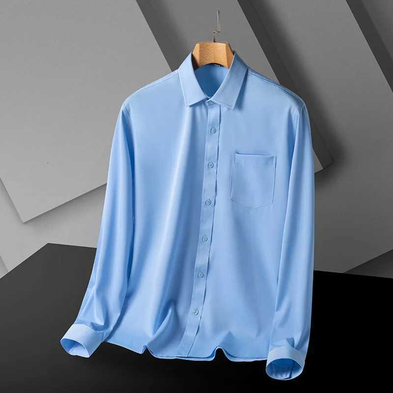 AntiWrinkle Mens Shirts Long Sleeve with pockets Camisa Social Business Solid Color Blue Black White Shirts Men Long Sleeve X250903