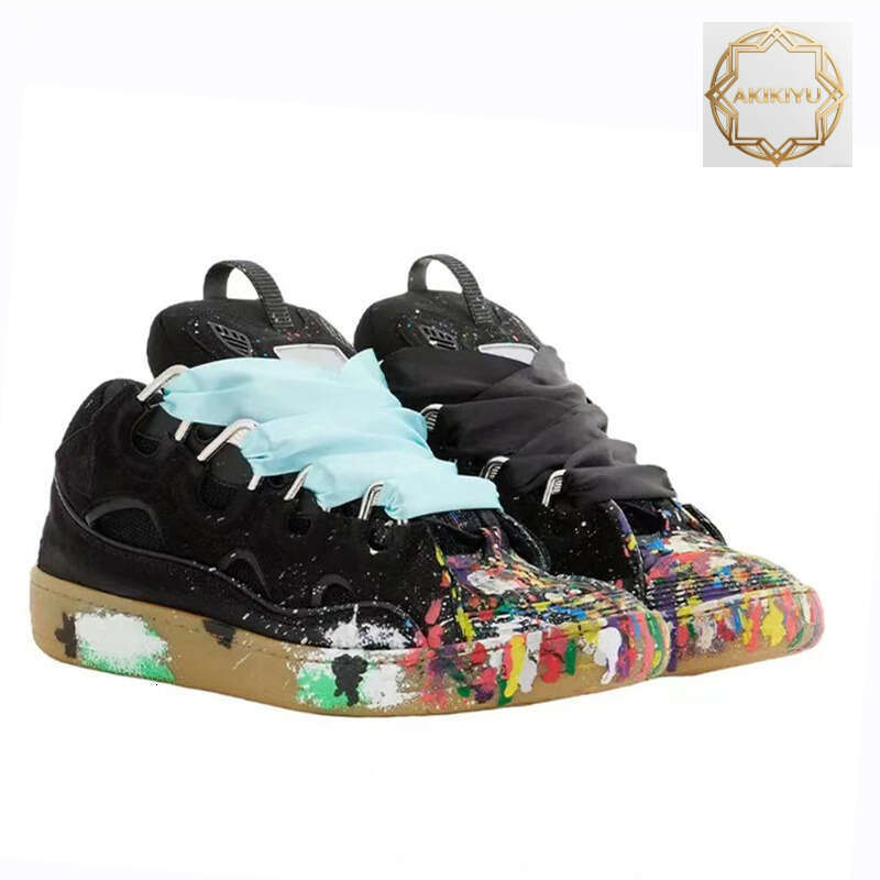 AKIKIYU Designer Leather Curb Sneakers Dress Shoes For Men Women Extraordinary Casual Platform Sneaker Graffiti Leopard Outdoor Mens Trainers Size 36-