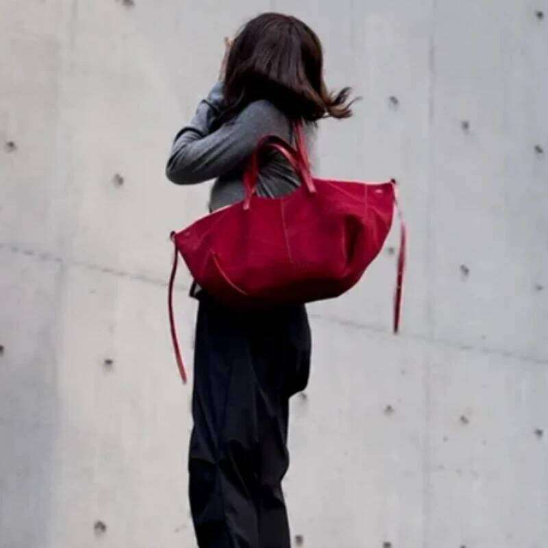 Faux Suede Red Tote Bags For Women Designer Handbag Purse 2024 New In Fashion Large Capacity Commuting Underarm Shoulder
