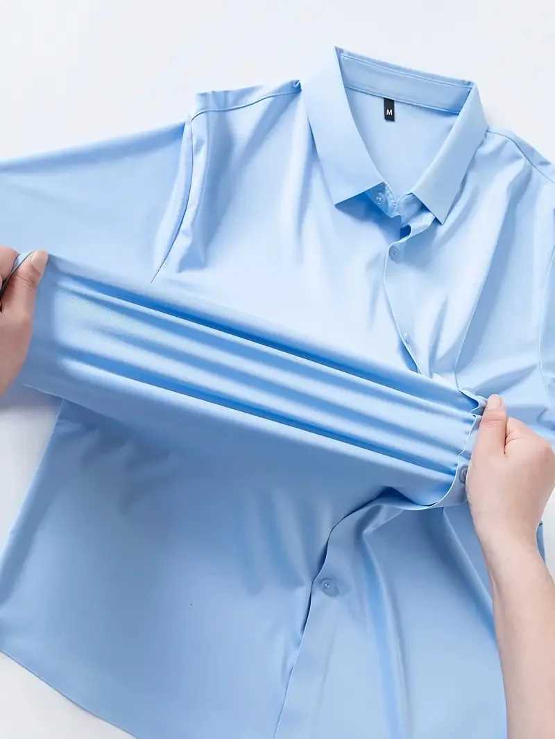 New Mens Business Casual Long Sleeved Solid Color Shirt Wrinkle Resistant Wrinkle Free Comfortable All Season White Versatile X250903