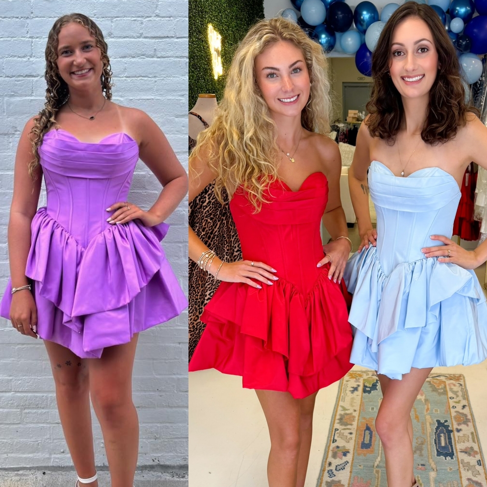 Light Blue Mini Homecoming Court Dress Corset Layer Skirt Cocktail Club Semi Formal Dinner Bachelor Party Black-Tie Pageant Interview Hoco Sorority Outfit Lilac Red