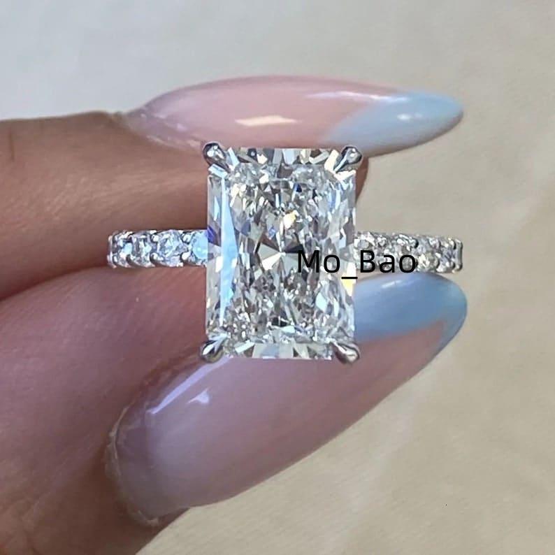 30 CT Radiant Cut Moissanite Four Claw Prong 14k White Gold Engagement Ring