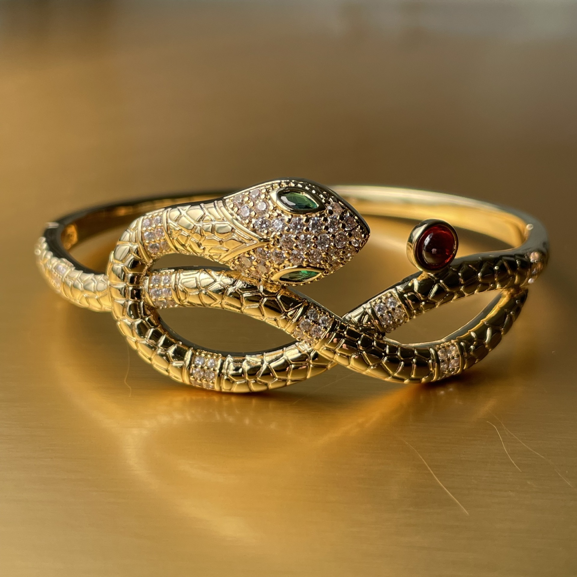 Gold Tone Multi layer circle zircon inlaid personalized fashion cross-border popular handmade snake pattern diamond winding bracelet designer bracelet - view 3