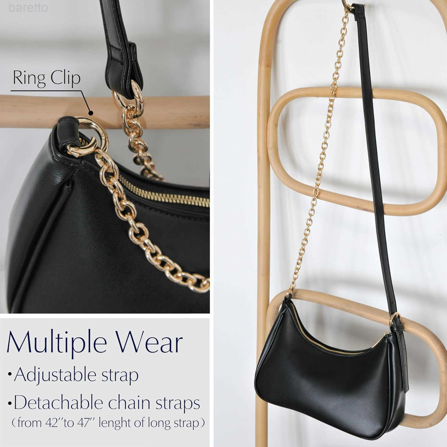 Womens Crescent Shoulder Bag Vegan Leather Chain Cross body bag Convertible Handbag M250904