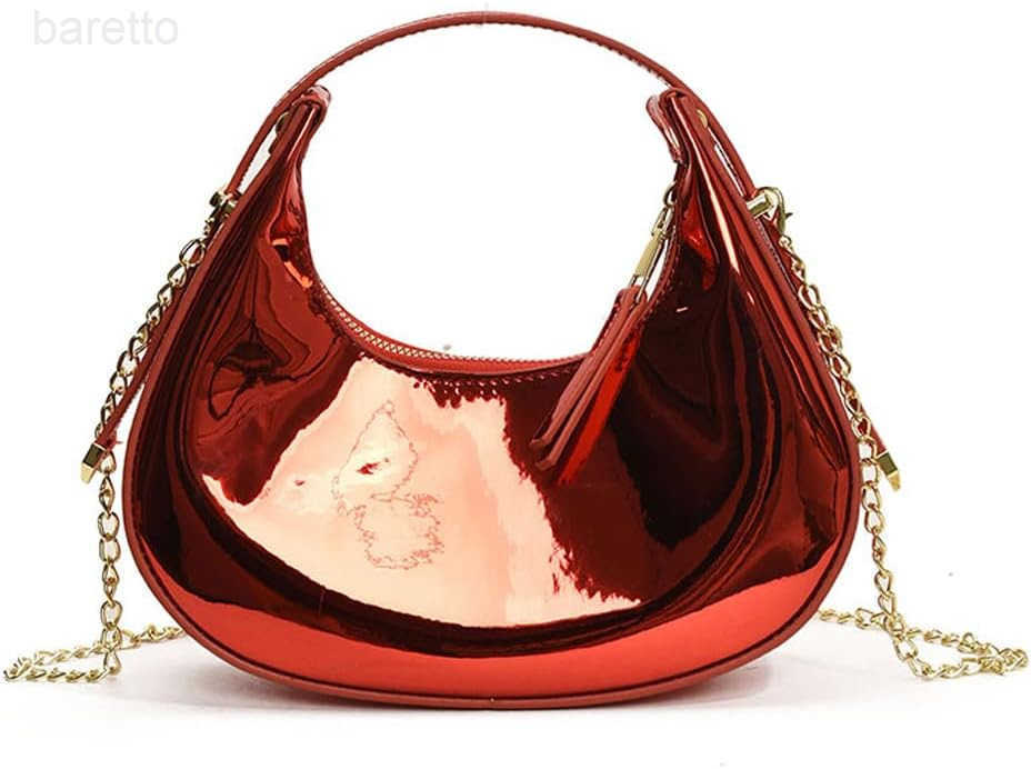 Cute Metallic Purses for Women Stylish Crescent Shoulder Bag Small Gold Crossbody Purse Patent Underarm Moon Bag M250903