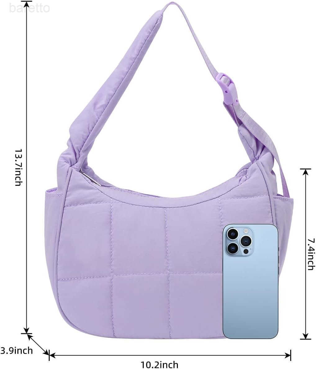 Small Puffer Crescent Underarm Shoulder Bag for Women Nylon Quilted Purses Handbags with Adjustable Strap M250903