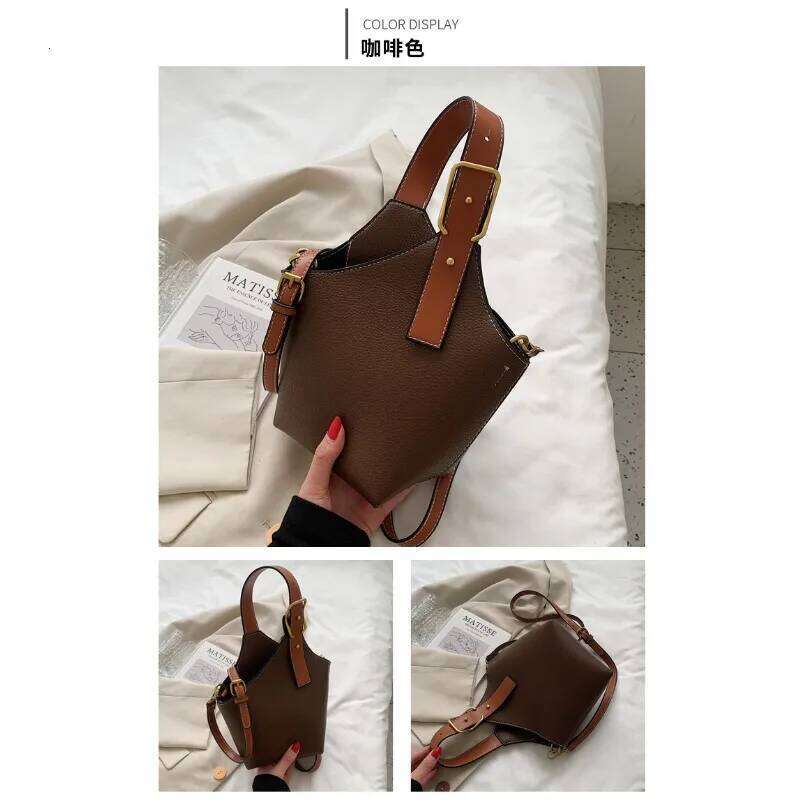Vintage Contrast Color Portable Bucket Vegetable Basket Simple Casual Shoulder Crossbody Bag For Women