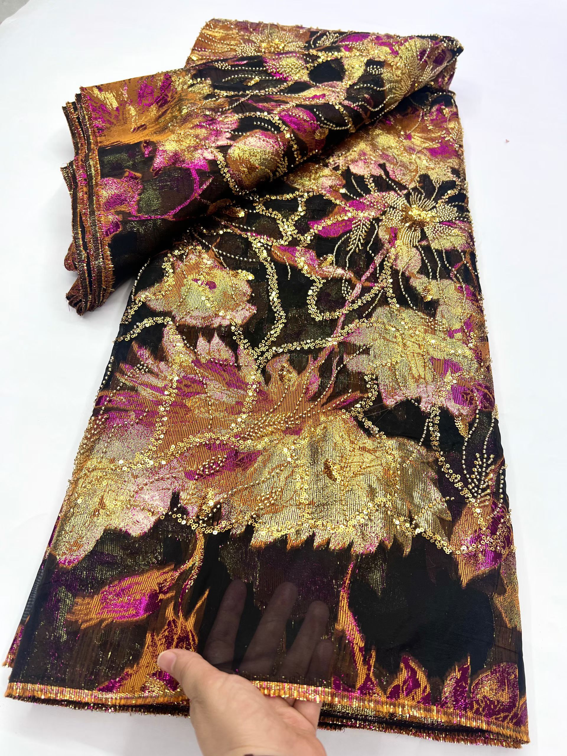 High-Quality Decorative Textile Emblazoned With Ornate Florals and Shimmering Accents