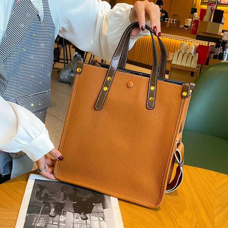 Genuine Leather Women's Bag 2025 New Large Capacity Women Shoulder Bags High Quality Cowhide Rectangle Female Handbags 9020