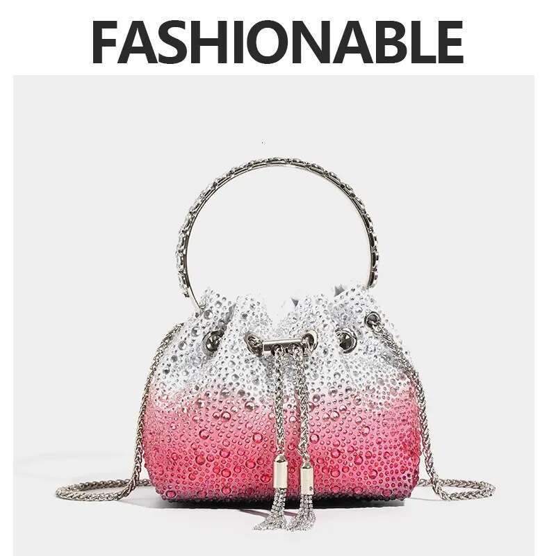 2024 New Shiny Bucket High-end Rhinestone Sequin Chain Handbag Shoulder Crossbody High Appearance Small Bag
