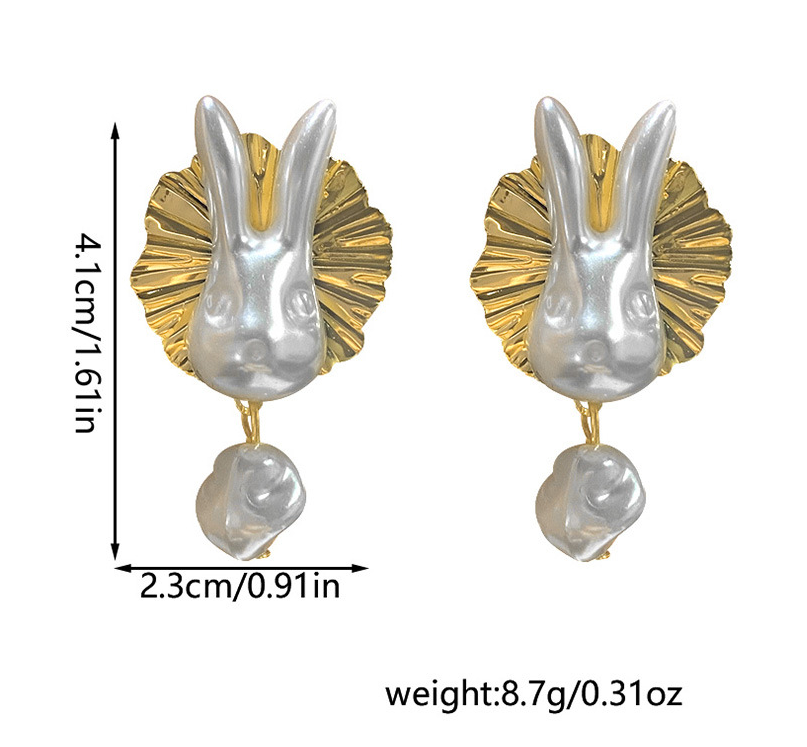 French Baroque style Pearl Rabbit Dangle Earrings Trendy Sweet Unique Alloy Earrings for a Distinctive Look