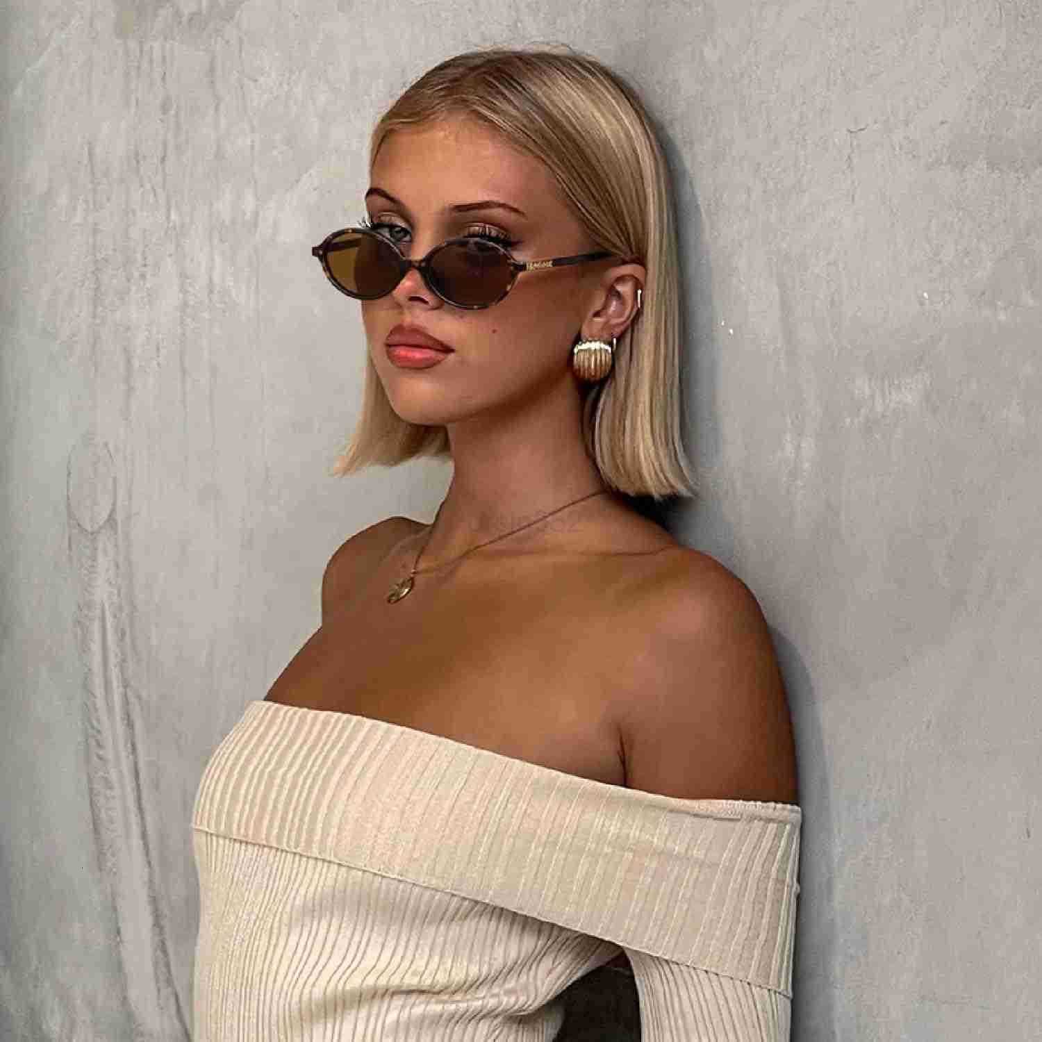 Retro Oval Sunglasses for Women Vintage 90s Y2K Trendy Designer Sun GlassesW250903