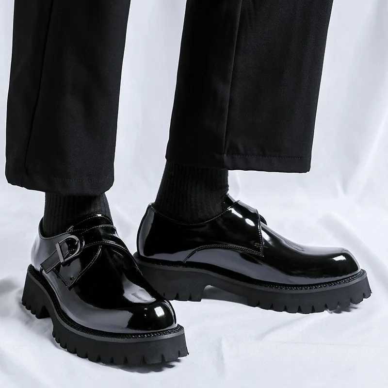 mens fion monk shoes black stylish patent leather platform shoe wedding party dress breathable loafers gentleman footwear Y250903