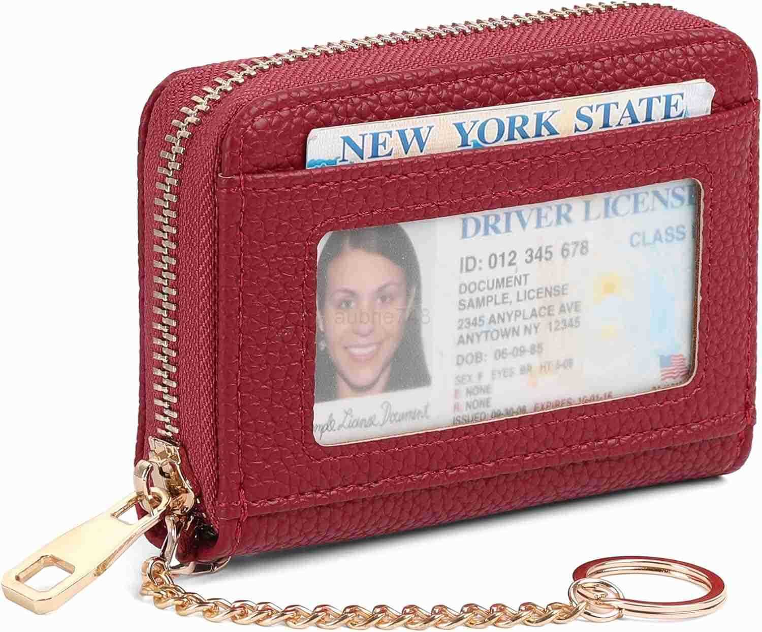 Small CARD Holder for Women RFID Blocking Leather Keychain Wallet with ID Window M250903