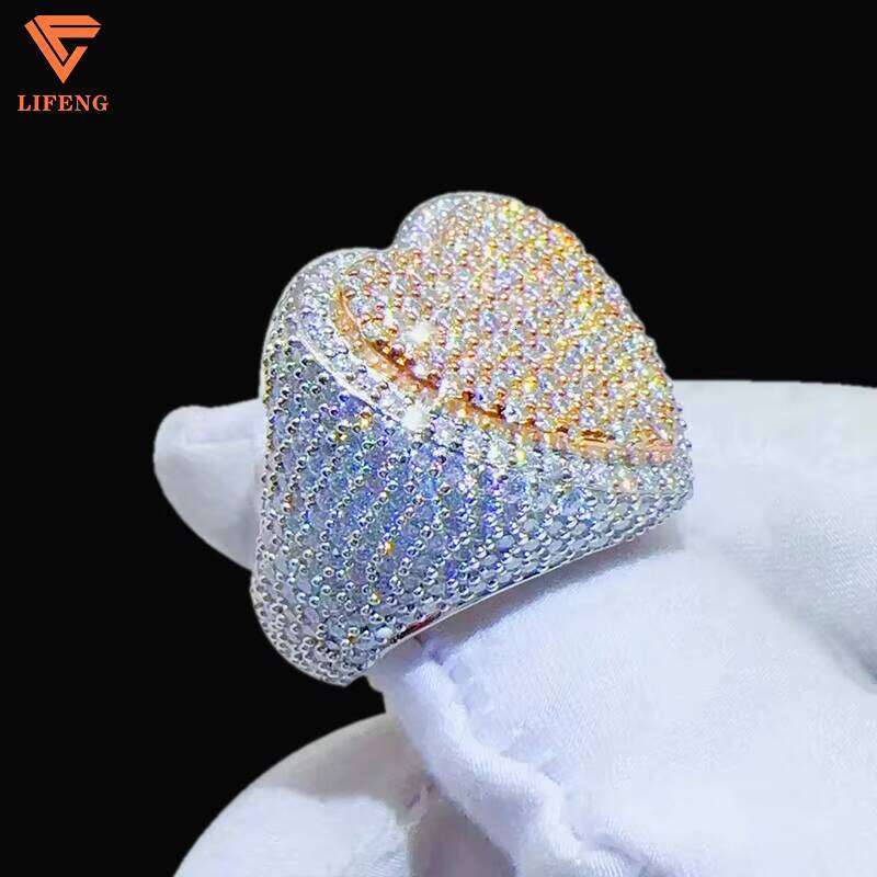 Iced Out HipHop D VVS Moissanite Men Women Jewelry Custom Two Tone Heart Full Dia Sterling Sier Ring