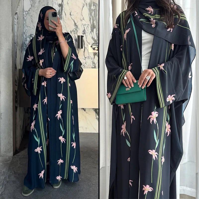 Ethnic Clothing Eid Women Abaya Scarf Muslim Print Cardigan Dresses Abayas Kaftan Vestidos Arab Long Robe Ramadan Morocco Dubai Jalabiya