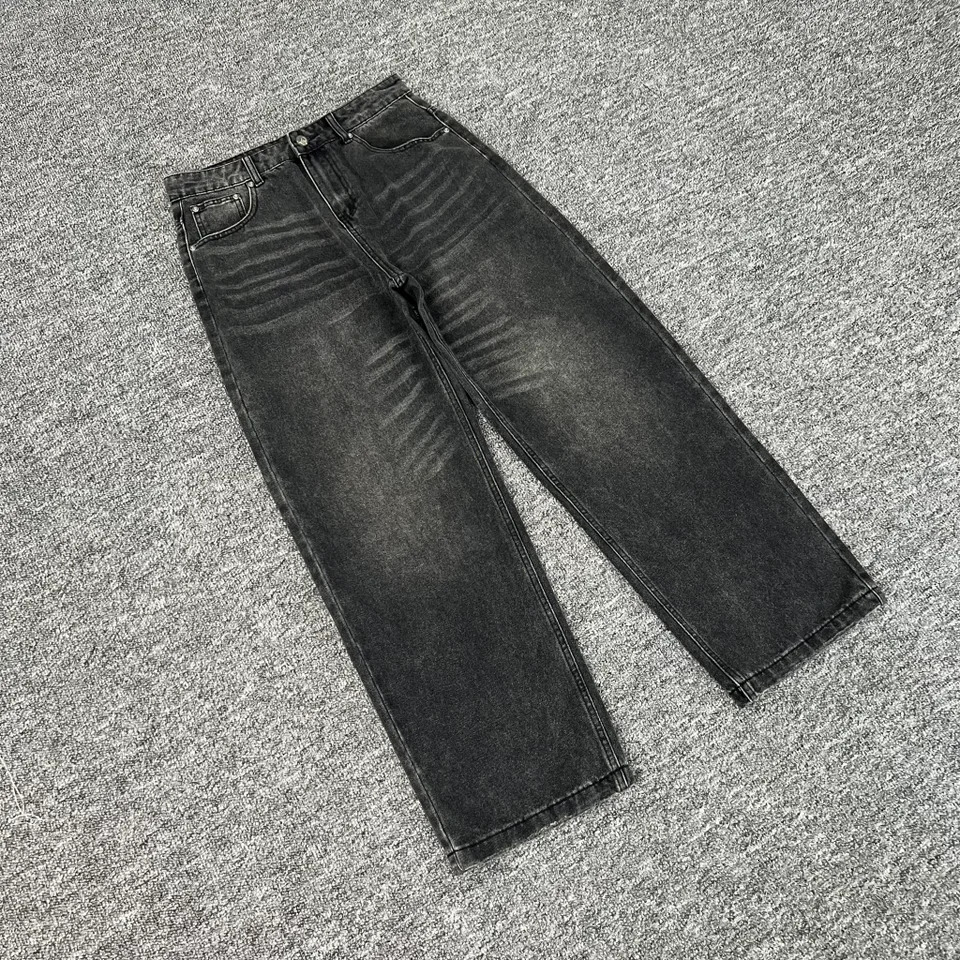 Derschutze Embroidery high quality Denim Pants Vintage men Women Baggy Straight Wide Leg Jeans streetwear 250823Z