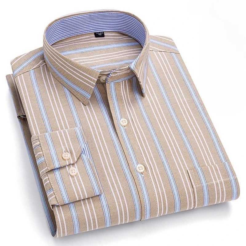 6XL 7XL Plaid Striped Shirt Men Long Sleeve 100 Cotton Oxford Men Shirt Long Sleeve Casual Single Pocket Social Formal Shirts X250903