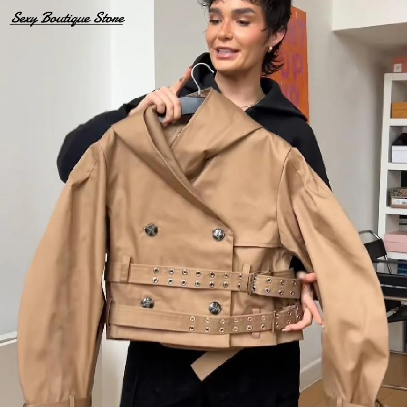 Chic Punk Trench Coat For Women Full Sleeve Loose Hooded Crop Coat Lapel Bat Sleeve Long Coats 2025 Lady Y2k Fall Outwears 250903