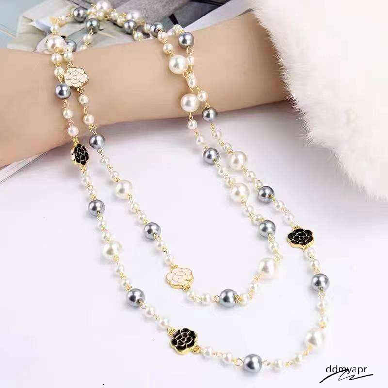 Nk-123 Oil Drip Rose Flower Style Pearl Layerable Long Sweater Chain Necklace Ddmycrazy Jewelry Wholesale Ddmycrazy