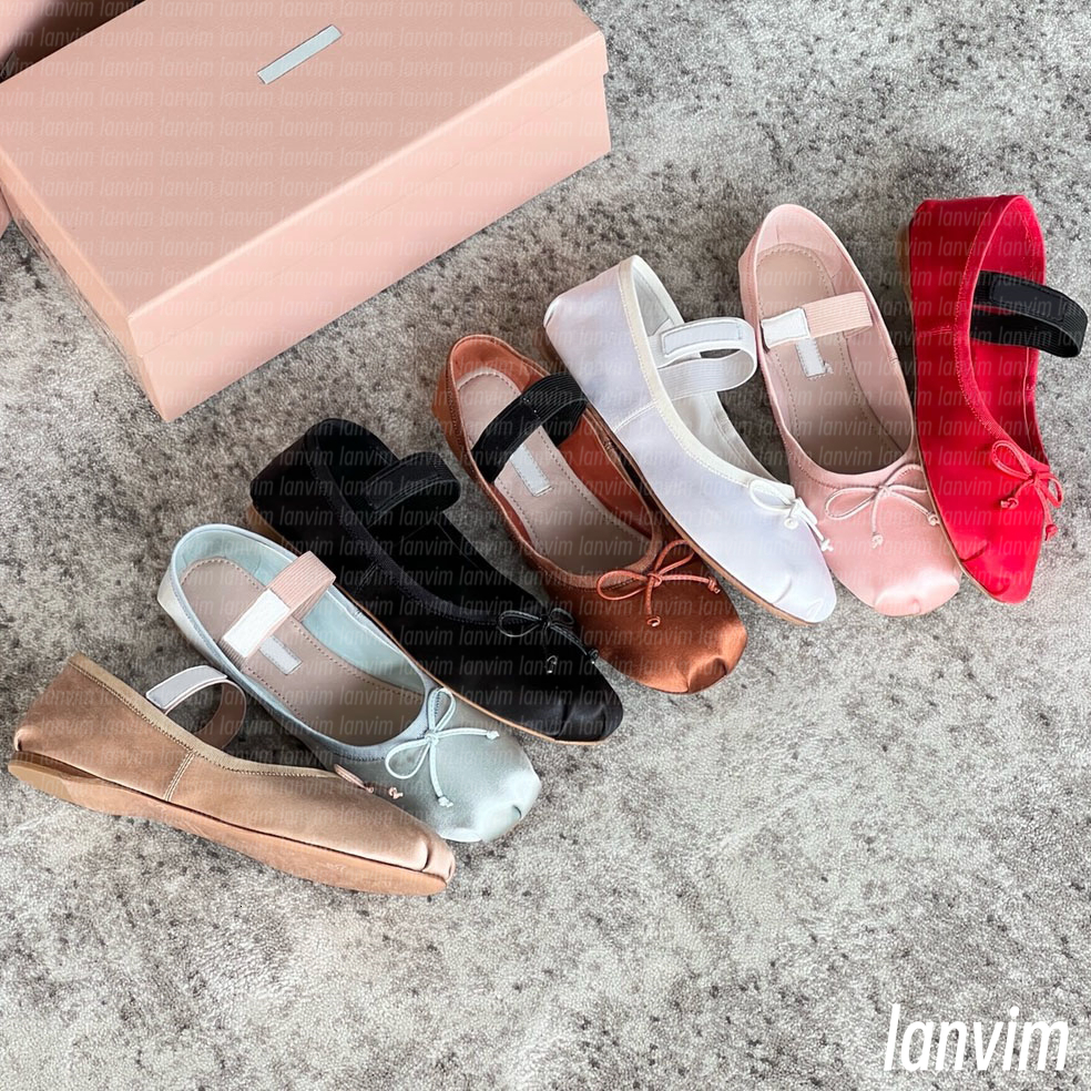 Ballet flat shoes Designer Professional Dance Shoes Satin ballerinas Platform Bowknot Shallow Mouth Single Shoe flat sandals women Loafers