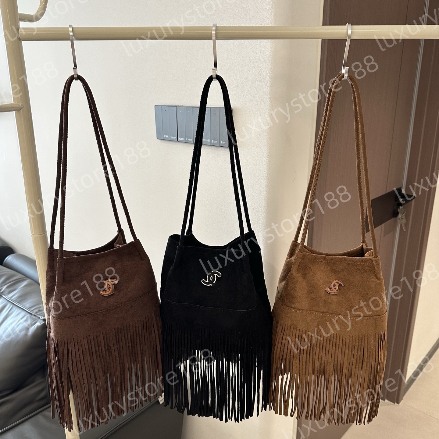 Fringed Interior Compartment Tote Bags Sewing Thread Large Capacity Bags for Women Zipper Pu Womens Handbags E6374