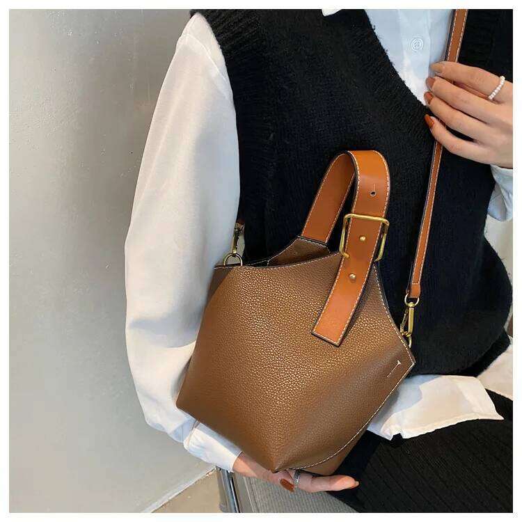 Vintage Contrast Color Portable Bucket Vegetable Basket Simple Casual Shoulder Crossbody Bag For Women