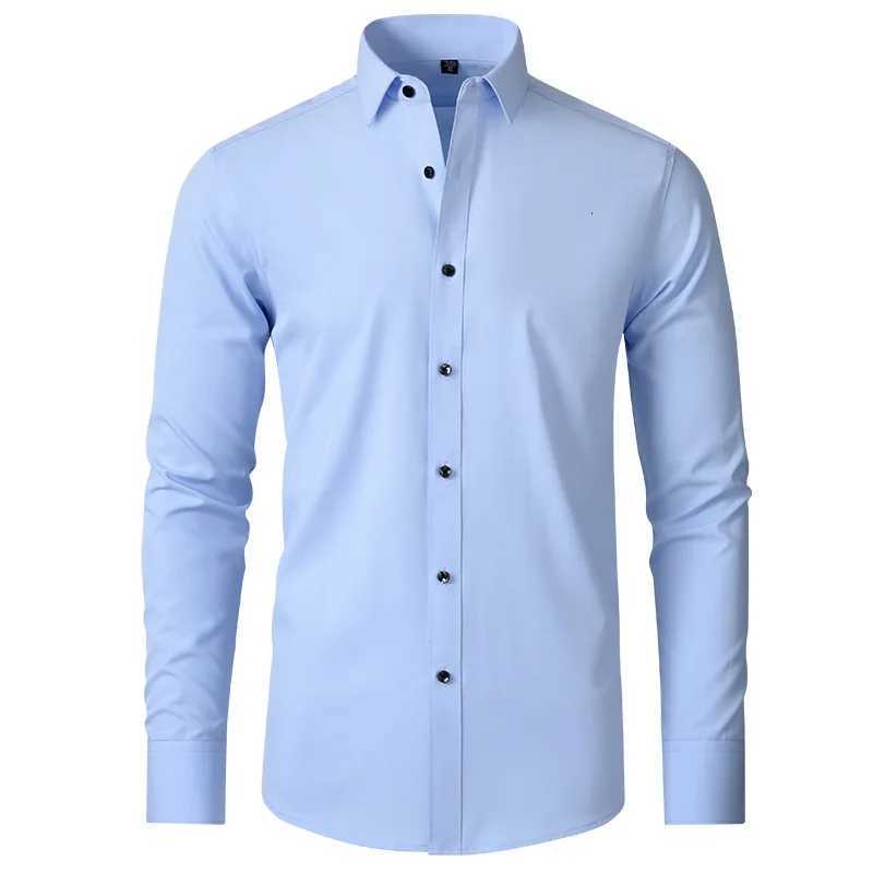 Plus Size 7XL 6XL High Elasticity Seamless Spandex Shirt Men Long Sleeve Slim Fit Casual Solid Color Social Formal Dress Shirts X250903
