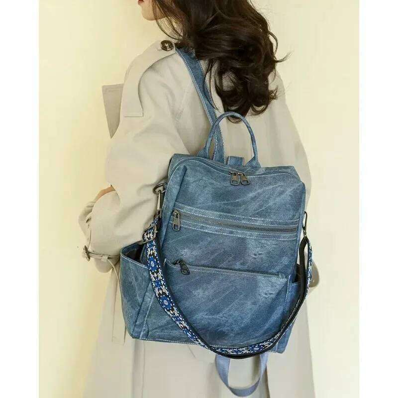 Lightweight Girls Retro Fashion Multipurpose Women's Backpack Large Capacity Leisure Travel Dual-Purpose Shoulder Bag