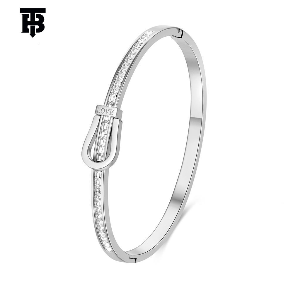 TB BHULAMTE Designer Women's Titanium Steel Bracelet, High-end Fashion Light Luxury Style Couple Version Bracelet, Curved Row Engraved Bracelet W