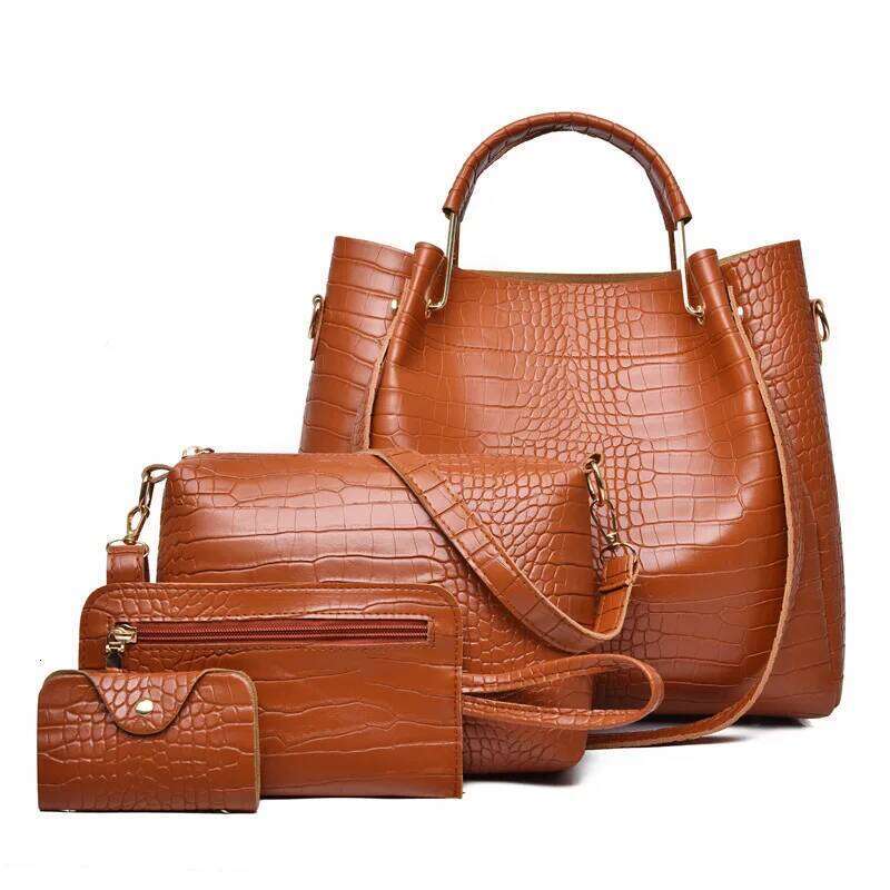 4-Piece Set Women's Fashion Purse Vintage Leather Large Capacity Handbag Inclined Shoulder Bag
