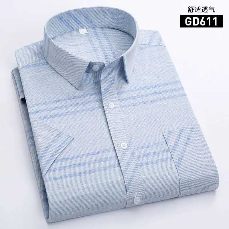 Print Summer New Mens ShortSleeved White Social Dress Shirts Classic Plaid Stripes Cotton Slim Business Casual Male TShirt X250903