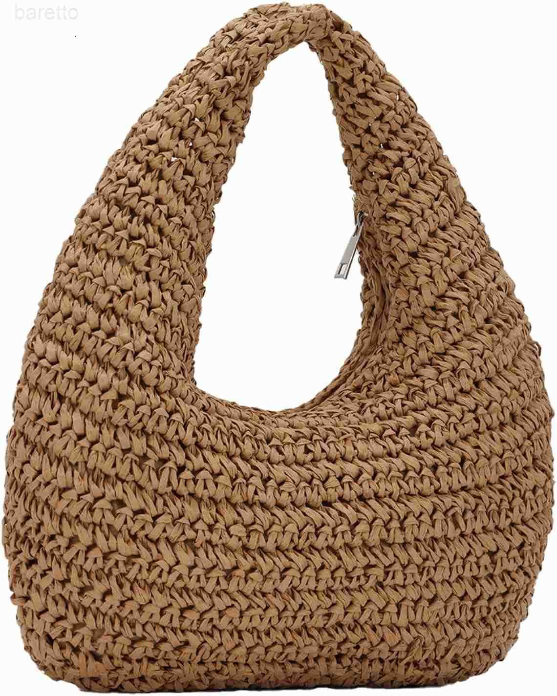 Women Hand Carry Only Straw Bag Crescent Summer Beach Purse Soft Faux Straw Tote 2025 M250903