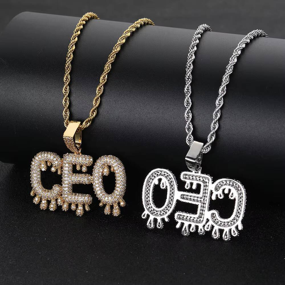 Hip Hop Custom Name Necklace Gold Plated Initial Pendant Water Drop Design Bubble Letter Jewelry Gift with Moissanite Stones Pendant Customizable
