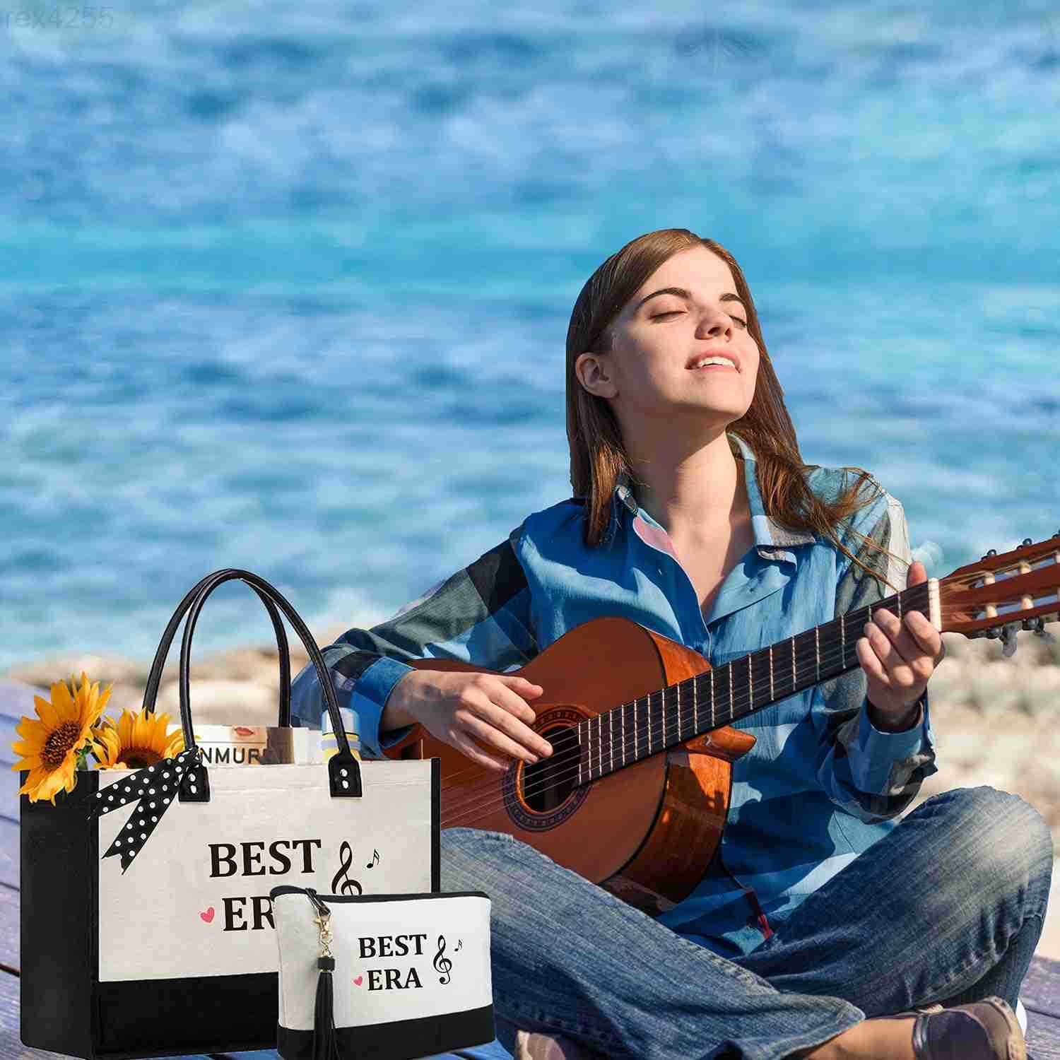 Birthday Gifts Personalized Womens Large White and Black Canvas Tote Bag Embroidered Initials Leather Handle Zipper ClosureW250903