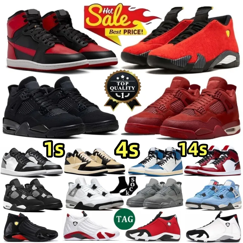 Basketball Shoes 1s 4s 14s High OG Low Obsidian Ferrari Brick by Brick University Blue Black Cat White Cement Fire Red Thunder Bred UNC Reimagined Mens Womens Sneakers