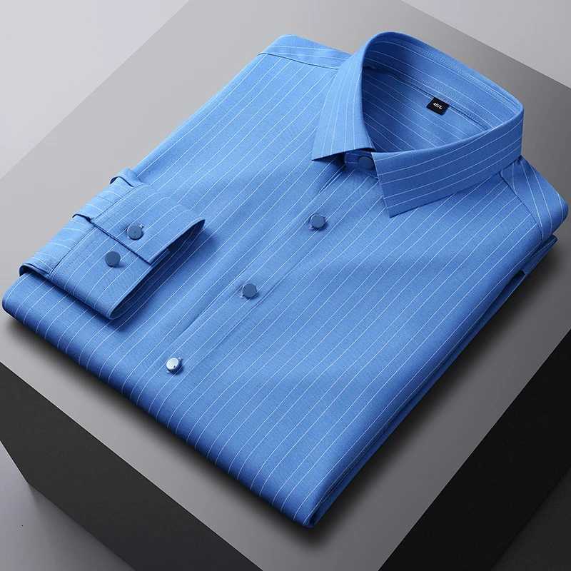 Bamboo fiber elastic plaid casual long sleeve shirts for men slim fit formal shirt soft easycare fashion korean office clothes X250903