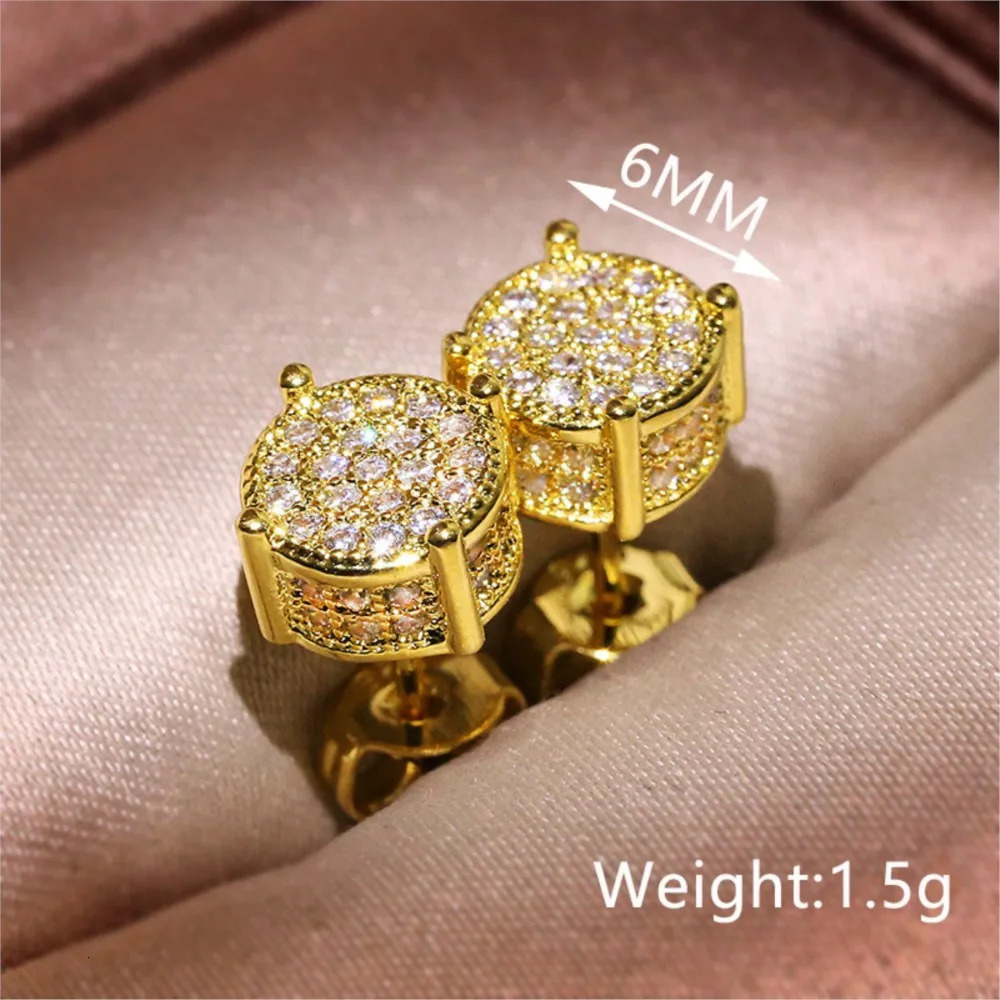 Iced Out Zirconia Stud Earrings For Men Hiphop Gold Color Plated Male Earing Fashion Punk Jewelry Gift Shiny Accessories OHE001 250902