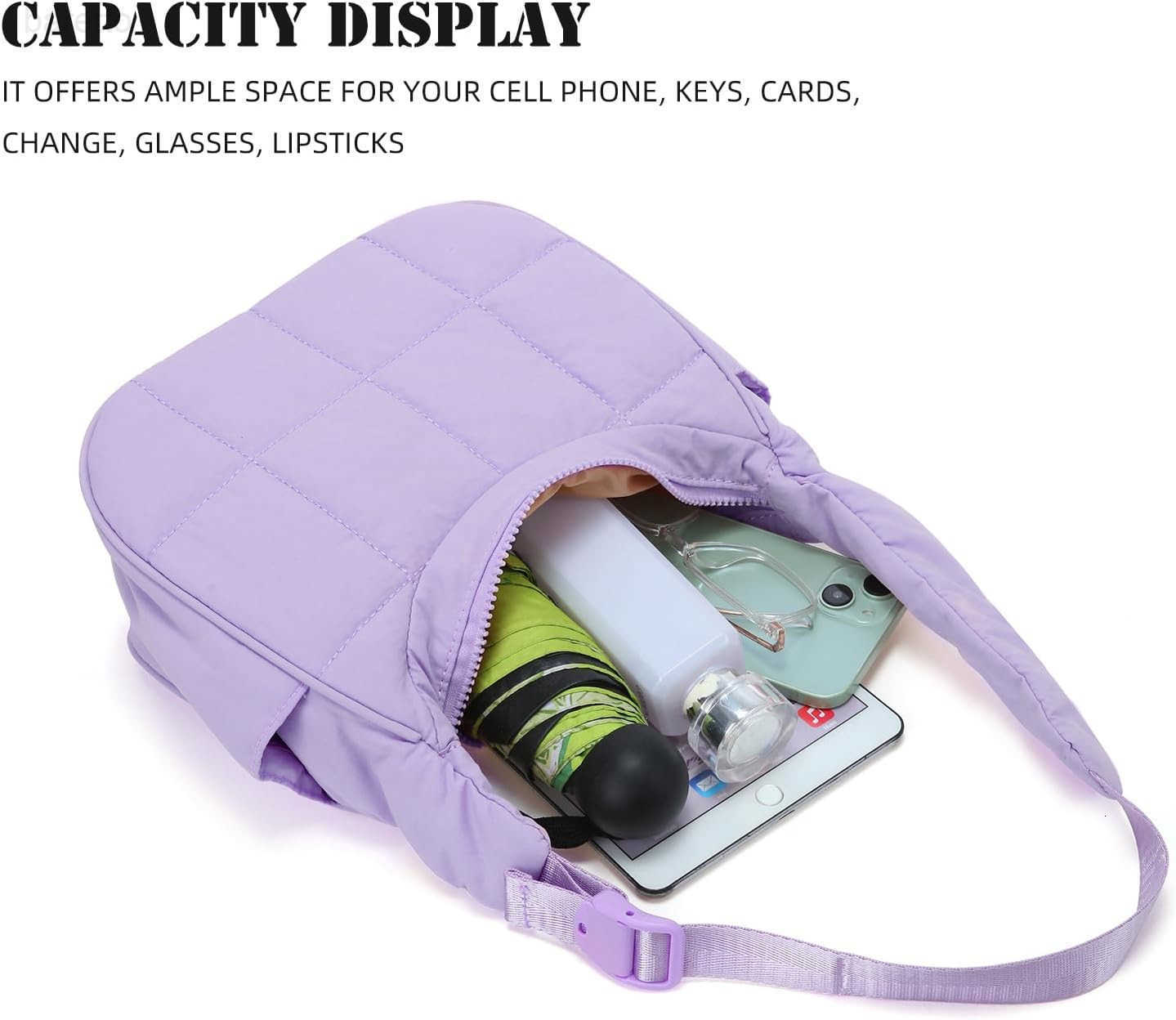 Small Puffer Crescent Underarm Shoulder Bag for Women Nylon Quilted Purses Handbags with Adjustable Strap M250903