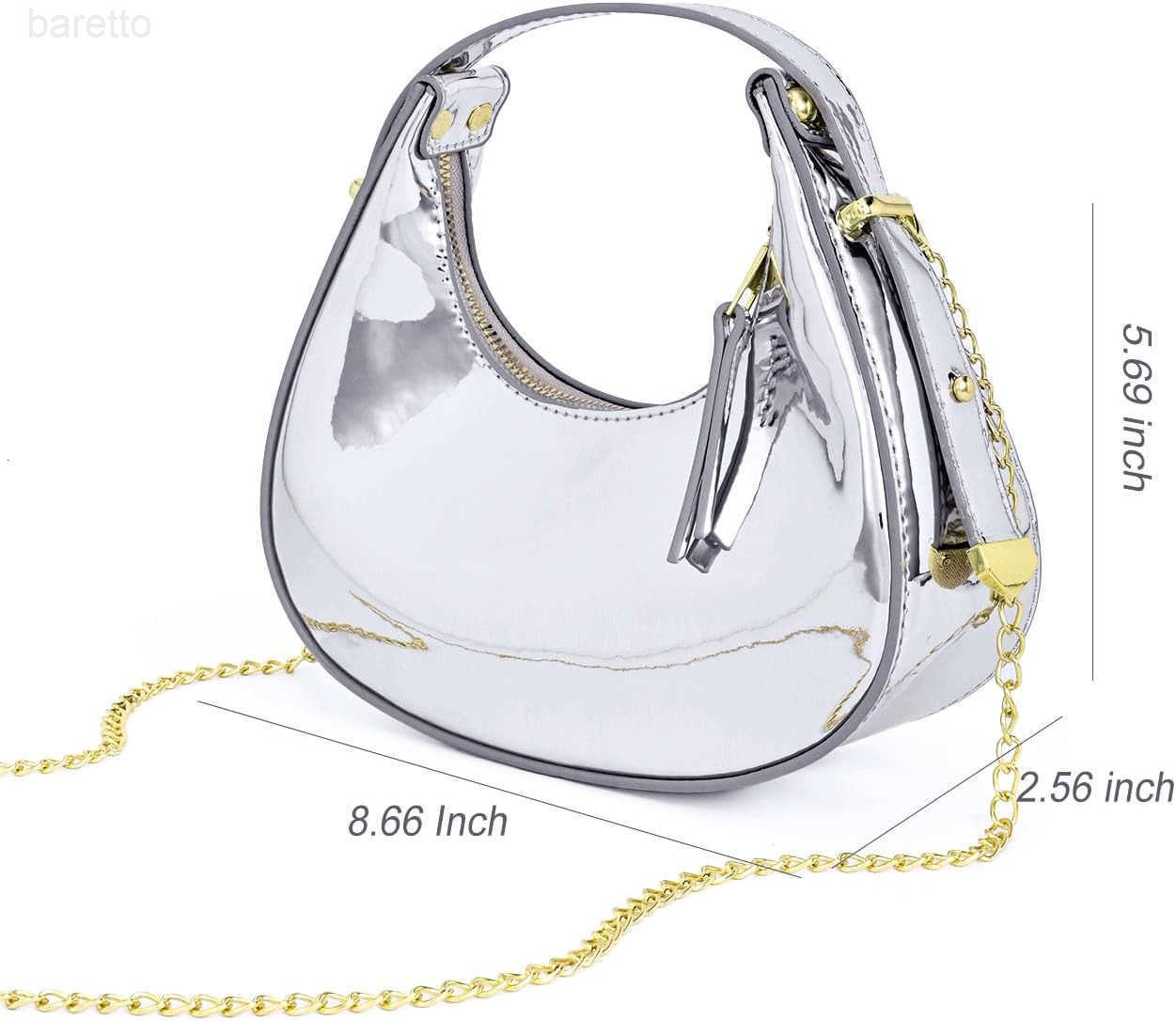 Cute Metallic Purses for Women Stylish Crescent Shoulder Bag Small Gold Crossbody Purse Patent Underarm Moon Bag M250903
